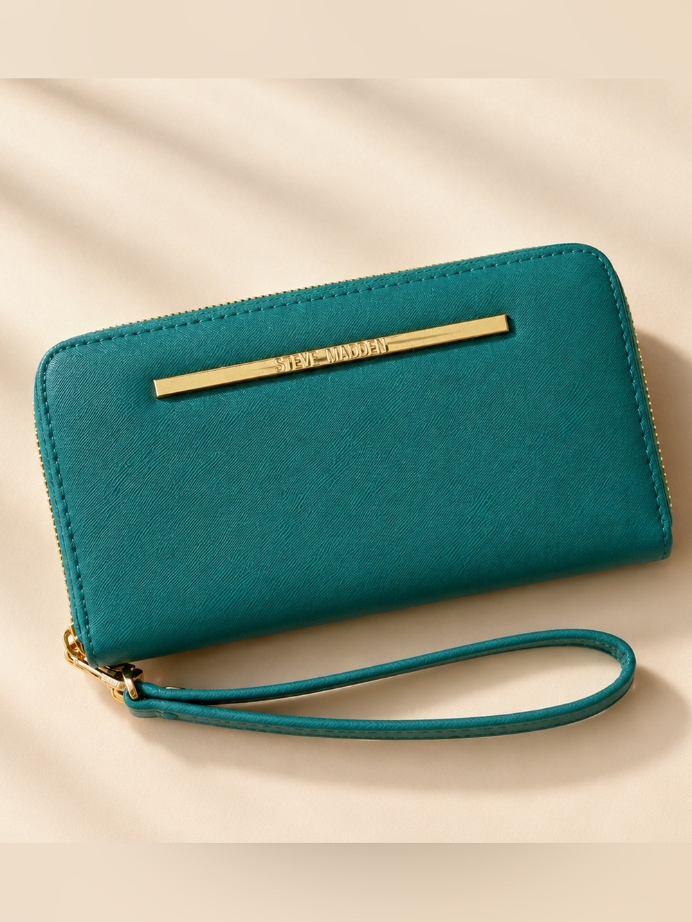 Steve Madden NWOT Teal Green  Zip Around Wristlet/Wallet Gold Hardware